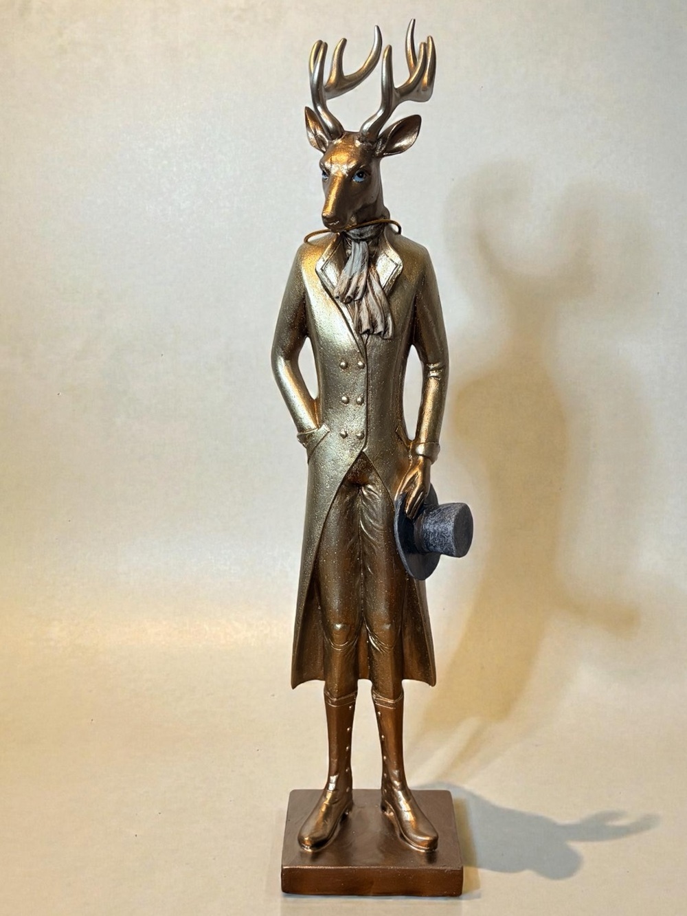 Gold resin Deer Gentleman w/ top hat Sculpture 15" New